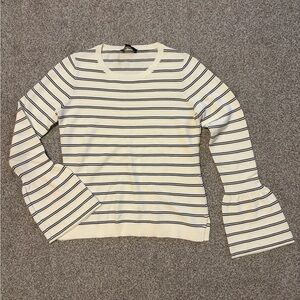 Ann Taylor Cream and Black Striped Long Sleeve Top